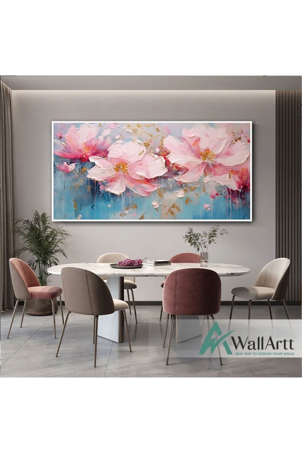 Pale Pink Flowers 3d Heavy Textured Partial Oil Painting